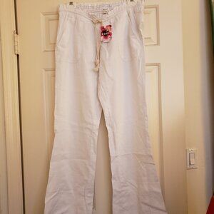 Roxy White Linen Pants size LG NWT